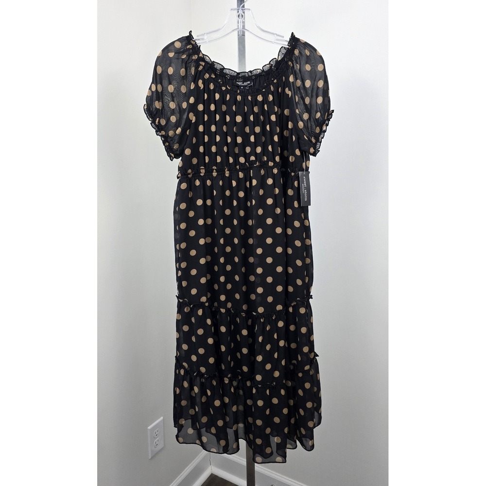 Sweet Storm Maternity Lined Ruffle Polka Dot Dress Black Brown 8